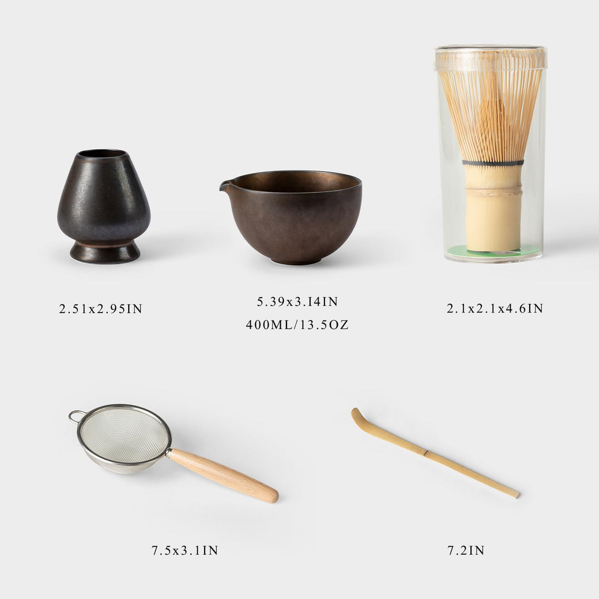 Mossen Matcha Whisk Set, Matcha Set with Ceramic Matcha Bowl, Bamboo Whisk & Holder, Sifter, Tea Scoop (Black Gold)