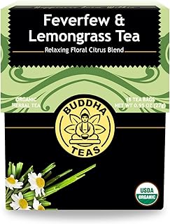 Buddha Teas - Feverfew & Lemongrass - Organic Herbal Tea - For Cognitive Balance & Overall Health - With Essential Minerals & Vitamins - Caffeine Free - 100% Kosher & Non-GMO - 18 Tea Bags (Pack of 1)