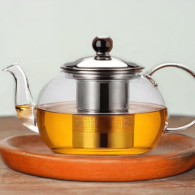 20oz (600ml) Small Clear Glass Tea Pot Set with Infuser – High Borosilicate Stovetop Teapot for Loose Leaf Tea, Herbal Infusions, and Blooming Teas