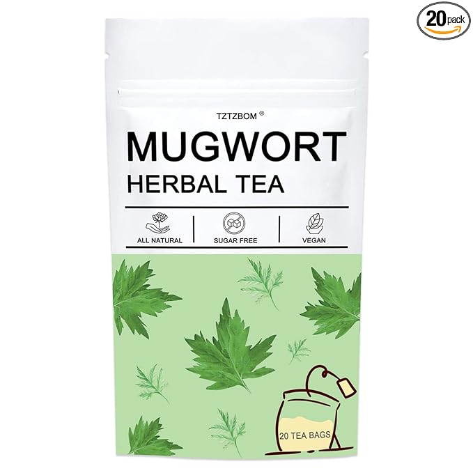 TZTZBOM Mugwort Tea Bags, Mugwort leaves 20 Teabags, 2g/bag, Caffeine Free, Natural Herbal Tea