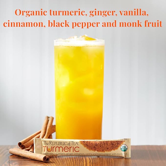 The Republic of Tea Organic Turmeric Single Sips – 50 Single Servings of Instant Turmeric Tea