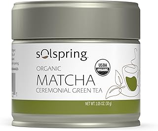 Solspring Organic Matcha Ceremonial Green Tea, 23 Servings (1 Tin), Certified USDA Organic, Non-GMO, Gluten Free, Soy Free, Dr. Mercola