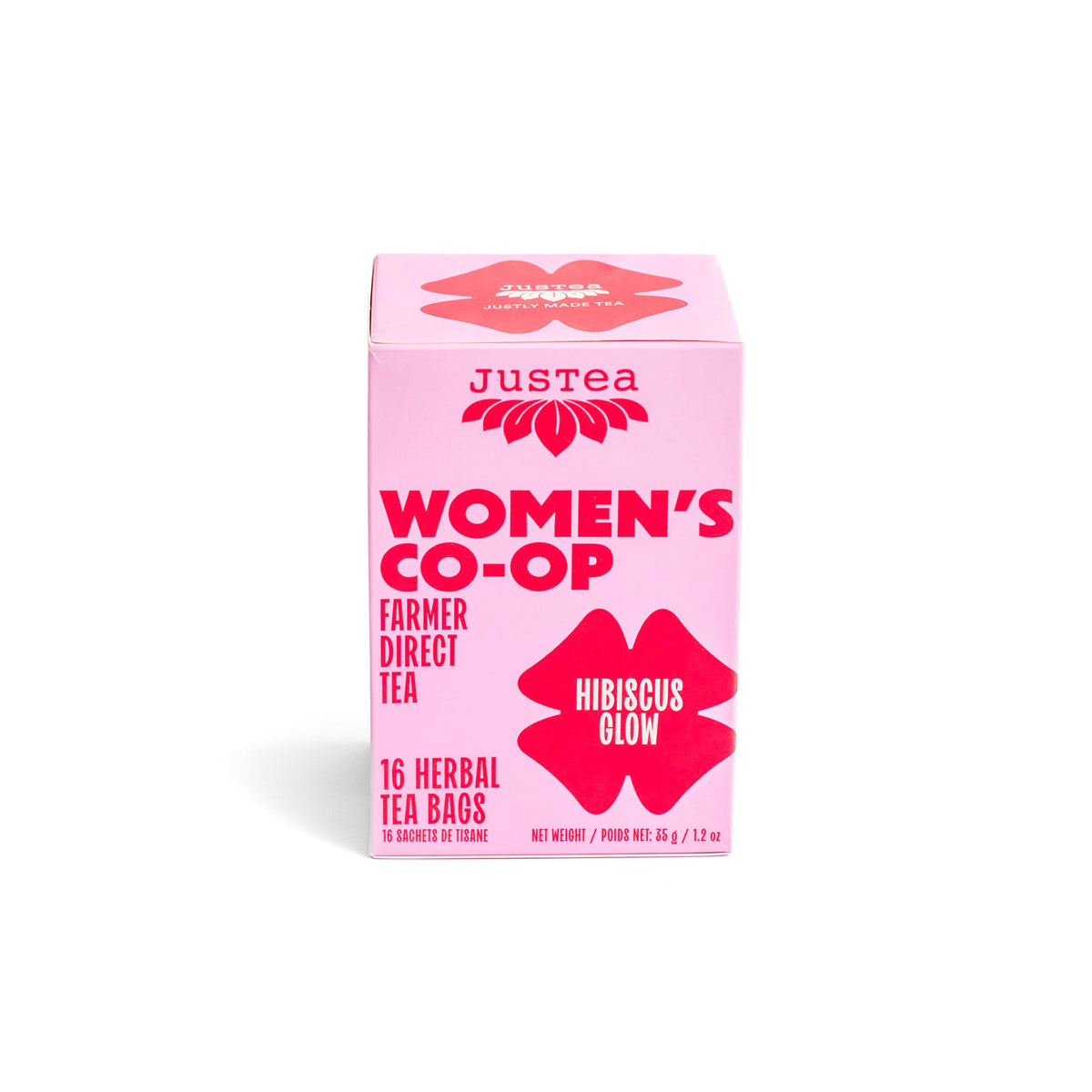 JusTea HIBISCUS GLOW Herbal Plastic-Free Tea Bags, 16 Cups, Caffeine-Free