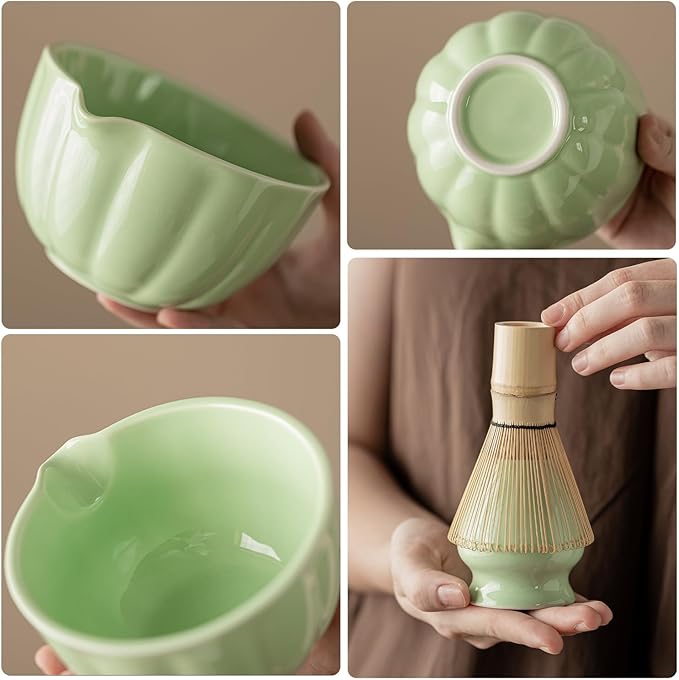 Matcha Whisk Set of 8 - Htrcxb Ceramic Matcha Set, Include Matcha Bowl, Matcha Whisk and Holder, Bamboo Scoop, Measuring Spoon, Scoop Rest