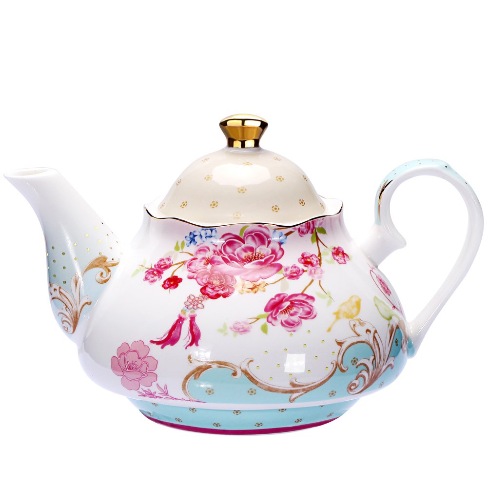 Tea Pot Bone China Floral Design Vintage Teapot Loose Tea Women and Tea lovers 850 ml about 4 Cups Gift Box