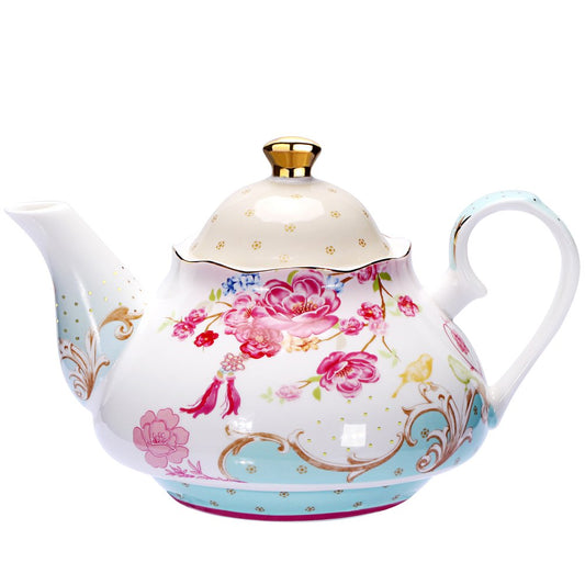 Tea Pot Bone China Floral Design Vintage Teapot Loose Tea Women and Tea lovers 850 ml about 4 Cups Gift Box