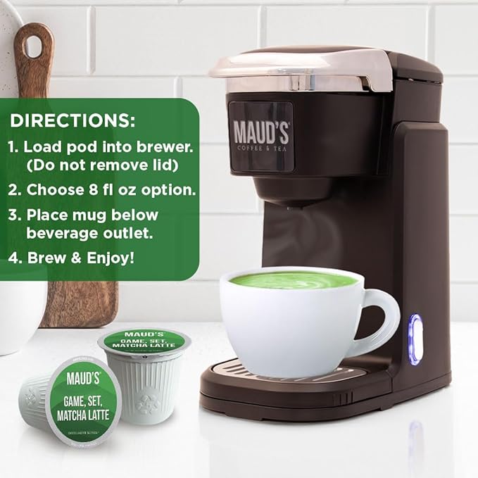 Maud's Matcha Latte Pods, 16 ct, Recyclable Single Serve Tea Pods - Compatible with Keurig K Cups Maker