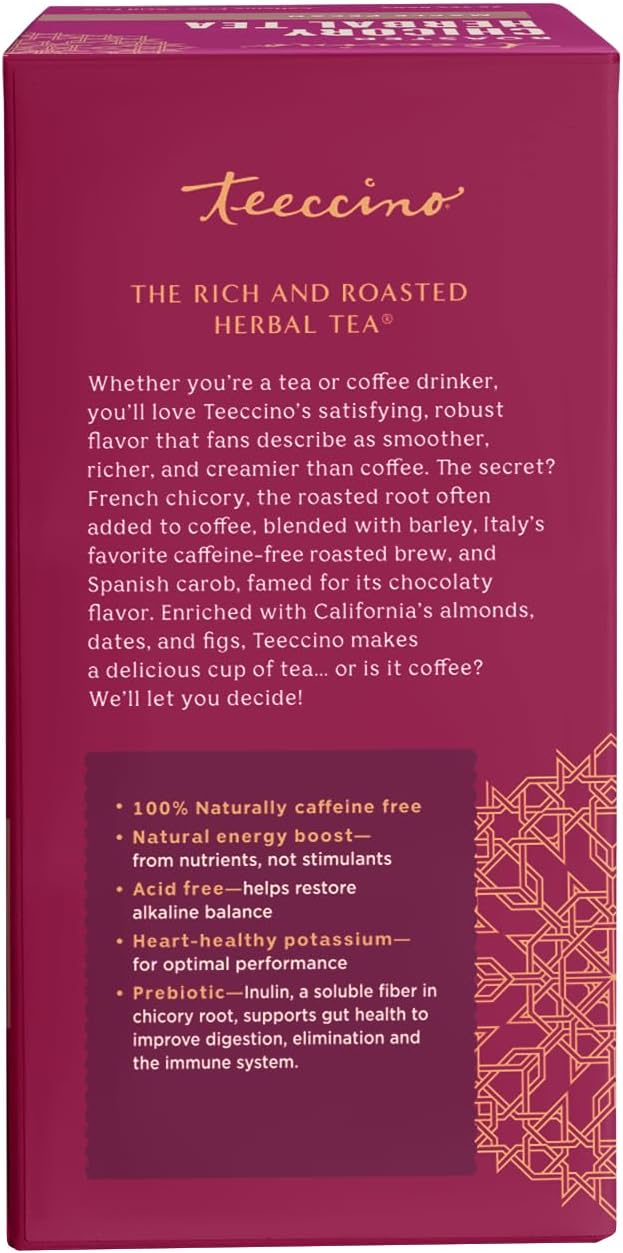 Teeccino Maple Pecan Herbal Tea - Rich &amp; Roasted Herbal Tea That’s Caffeine Free &amp; Prebiotic for Natural Energy, Coffee Alternative, 25 Count