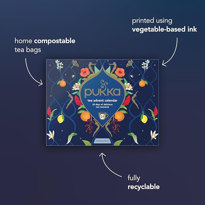 Pukka 2025 Advent Calendar Organic Tea Sampler, Selection of 24 Delightful Black & Green Tea Infusions, Christmas Gift Idea for Tea Lovers, 100% Organic (Pack of 2)