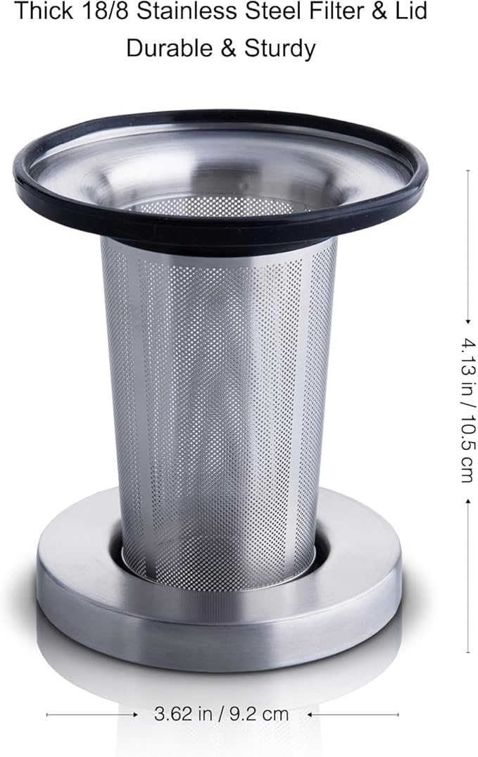 Glass Tea Cup with Infuser and Lid, Tea Infuser Mug in 12 OZ/350ML, Heat-Proof Double Wall Glass Tea Cup, 100% Plastic-Free Tea Mug with Lid and Strainer, Keeps Drinks Hot/Cold Longer Time