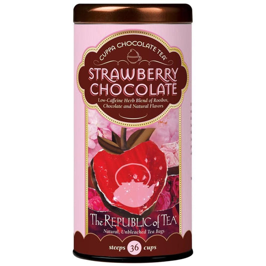 The Republic of Tea Cuppa Chocolate Strawberry Herbal Tea, 36 Count | Low Caffeine. A gentle cup for everyday sipping. Mellow rooibos with notes of soft vanilla and cocoa richness.