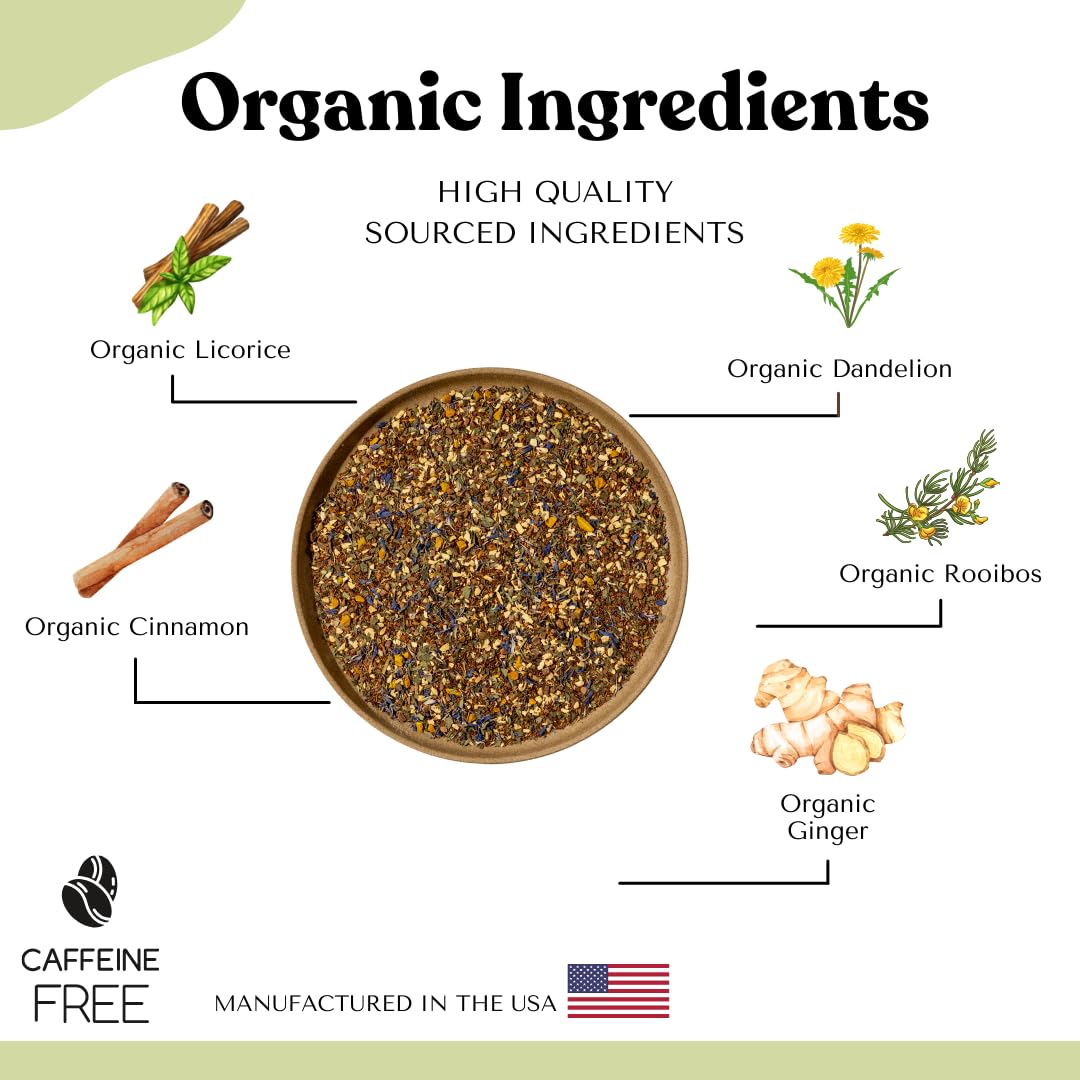Organic Dandelion Root Tea Loose Leaf Tea Bags – Liver Detox Tea, Liver Cleanse Tea, Dandelion Tea Organic, Liver Tea, Ginger, Rooibos, Turmeric, Caffeine Free AIP Paleo Cleansing Herbal Blend, 15 Count