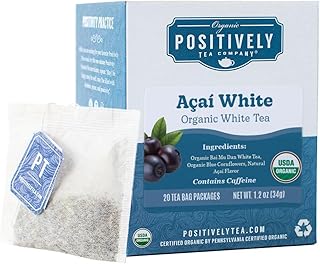 Organic Positively Tea Company, Açaí White Tea Bags, 20 Count