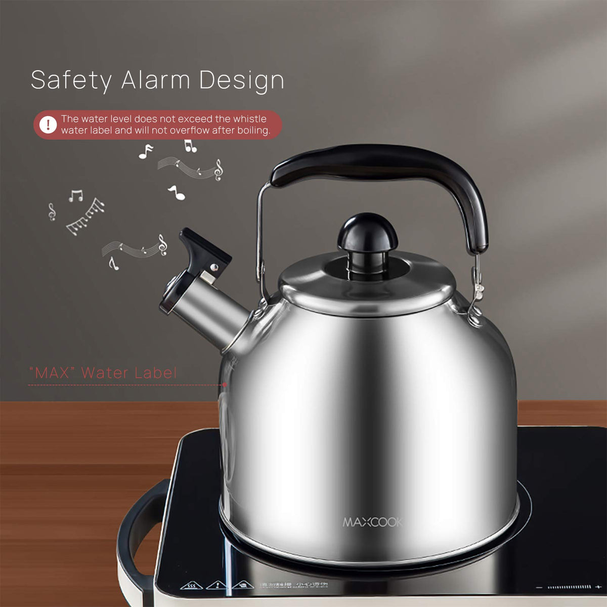 MAXCOOK 4.2 Quart/4L 18/8 Stainless Steel Whistling Tea Kettle