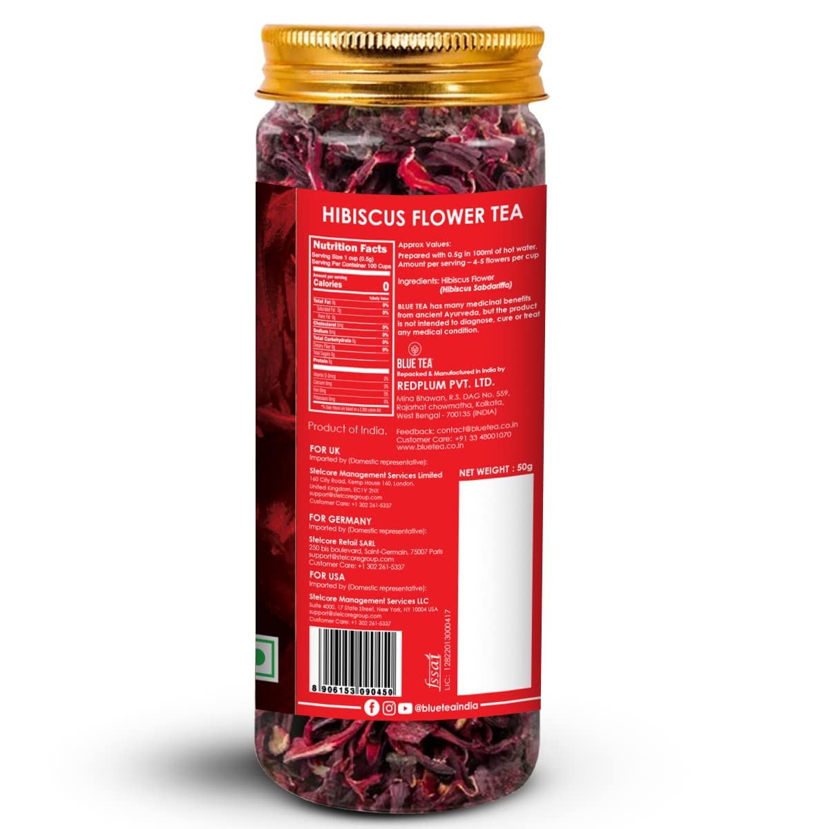 BLUE TEA - Hibiscus Tea - 1.76 Oz - Pack of 2 (100 Cups) Loose | SKIN GLOW ENHANCING TEA | Herbal Tea - Flower Based
