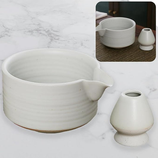 Handmade Ceramic Matcha Bowl Set with Spout & Whisk Holder - Traditional Chasen Tea Whisk Ritual Kit, Gift-Ready Chawan for Matcha Lovers