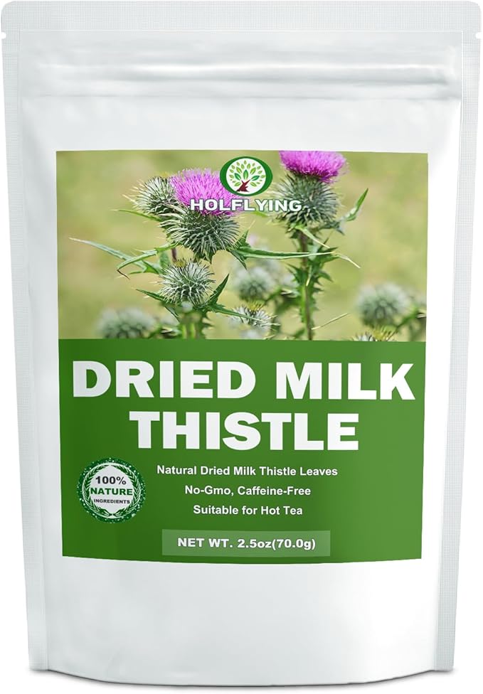 Natural Dried Milk Thistle Leaves - 2.5 oz, Cut & Sifted, All-Natural Milk Thistle Herbs for Tea, No Additives, No GMO