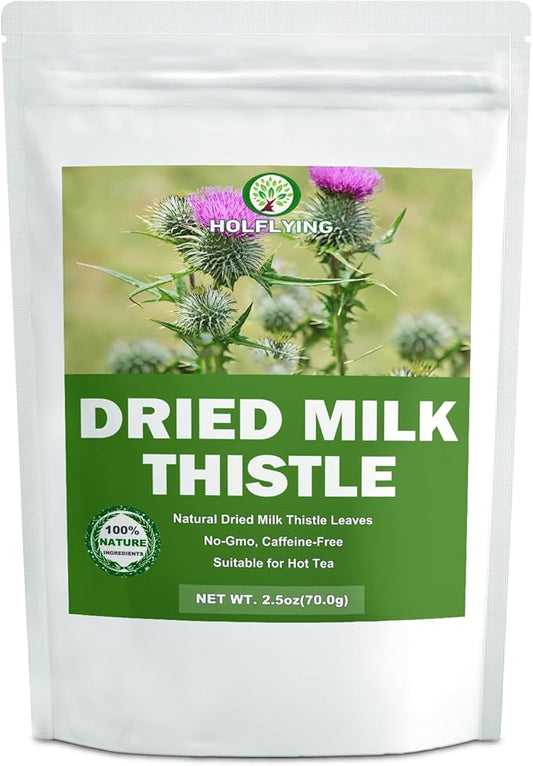 Natural Dried Milk Thistle Leaves - 2.5 oz, Cut & Sifted, All-Natural Milk Thistle Herbs for Tea, No Additives, No GMO