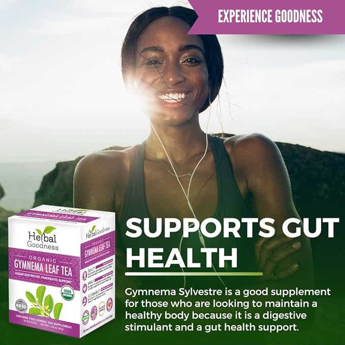 Gymnema Leaf Tea, 100% Organic Herbal Tea for Healthy Metabolism, Natural Sweet Cravings Support, Caffeine-Free, Keto-Friendly, Vegan