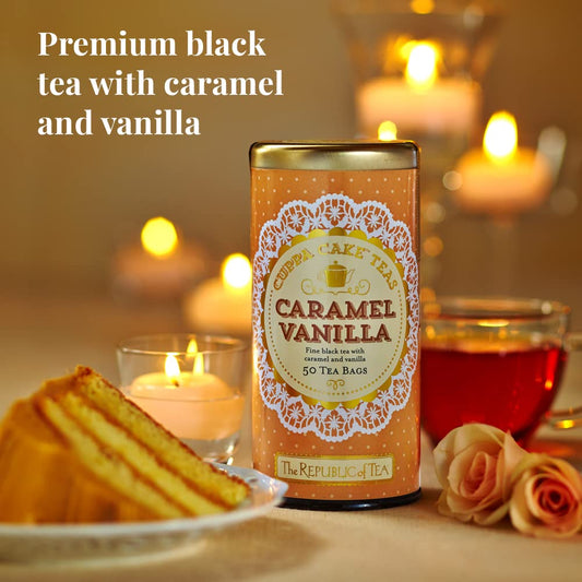 The Republic of Tea Cuppa Cake Caramel Vanilla Black Tea, 50 Count | Naturally Caffeinated. Made for morning or afternoo