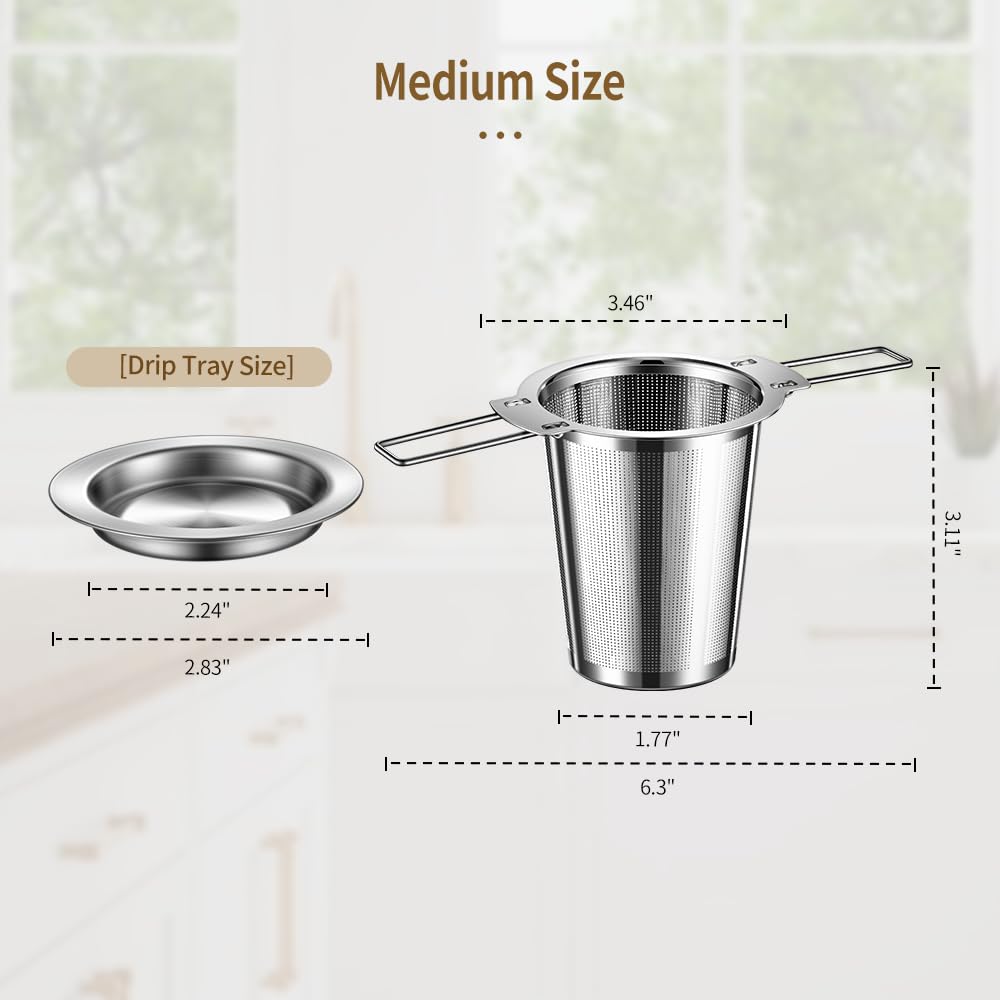 2Pack Long-Handled Tea Strainer, BOMANSI BOMS Stainless Steel Tea Infuser Basket Sitting in Mugs, Tea Infusers for Loose Tea