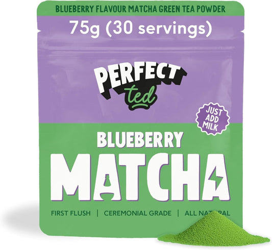 Perfect Ted Matcha Powder, Blueberry Flavor 75g, Matcha Powder Ceremonial Grade, Single-Origin Uji, Japan, Matcha Green Tea Powder (30 Servings) (75g