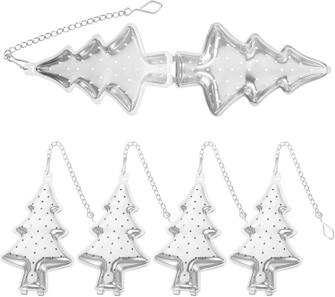 6pcs Christmas Tree Tea Infuser Strainer Filters Tea Interval Diffuser with Chain Hook Loose Leaf Tea Steeper Mesh Strainer Tea Infuser Filter for Loose Leaf Seasoning Spices Tea Lovers