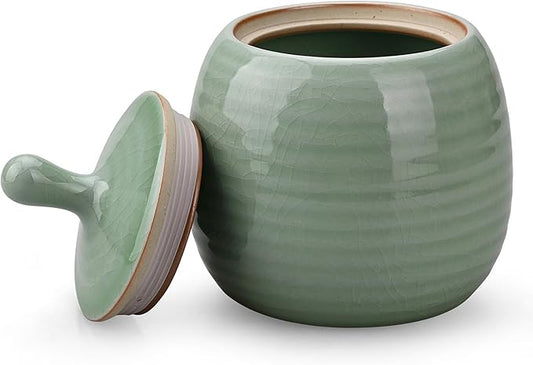 Kitchen Canisters Vintage Ceramic Food Storage Jar with Airtight Lid for Tea, Coffee, Herb, Sugar, Spice, Nuts (Green(ICE))