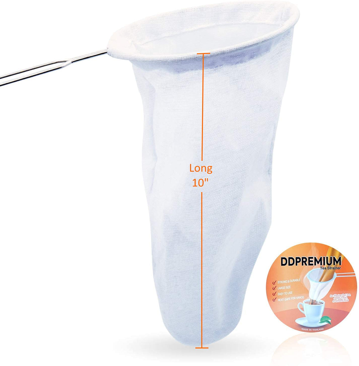 DDPREMIUM Traditional Stainless Steel Reusable Mesh Filter for Thai Tea Filter, Coffee & Loose Leaf Drinks, Thai Tea Strainer