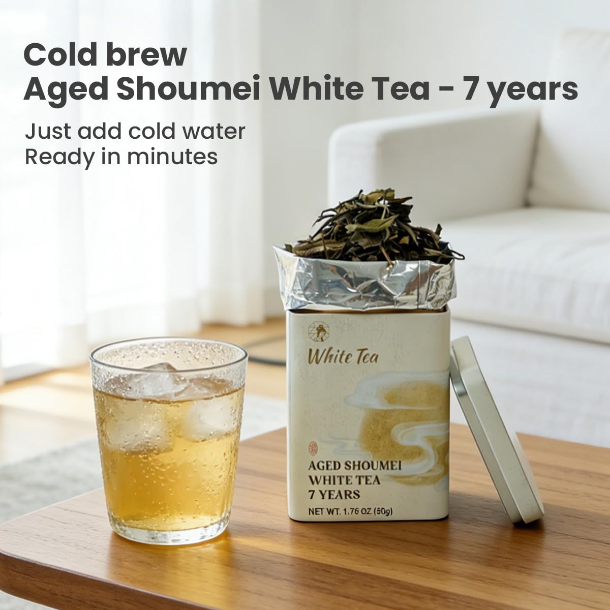 Chayan White Tea Loose Leaf,Authentic Chinese White Tea, Premium 7 Years Aged Shoumei White Tea, with Rich Sweet Jujube Aroma, Fast Hot or Quick Cold Brew, 1.76oz /50g Canister