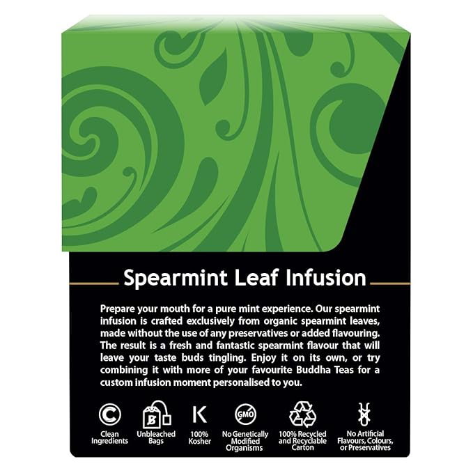 Buddha Teas Organic Spearmint Tea - OU Kosher, USDA Organic, CCOF, 18 Bleach-Free Tea Bags