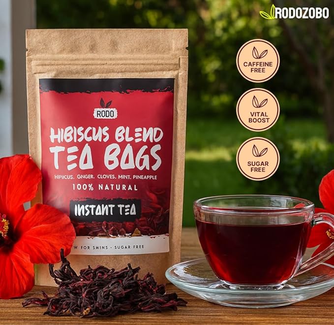 Hibiscus Tea Bags - 30 Count Premium Hibiscus Tea, Caffeine-Free, Sugar Free, Refreshing Wellness Herbal Tea Blend with Ginger, Mint