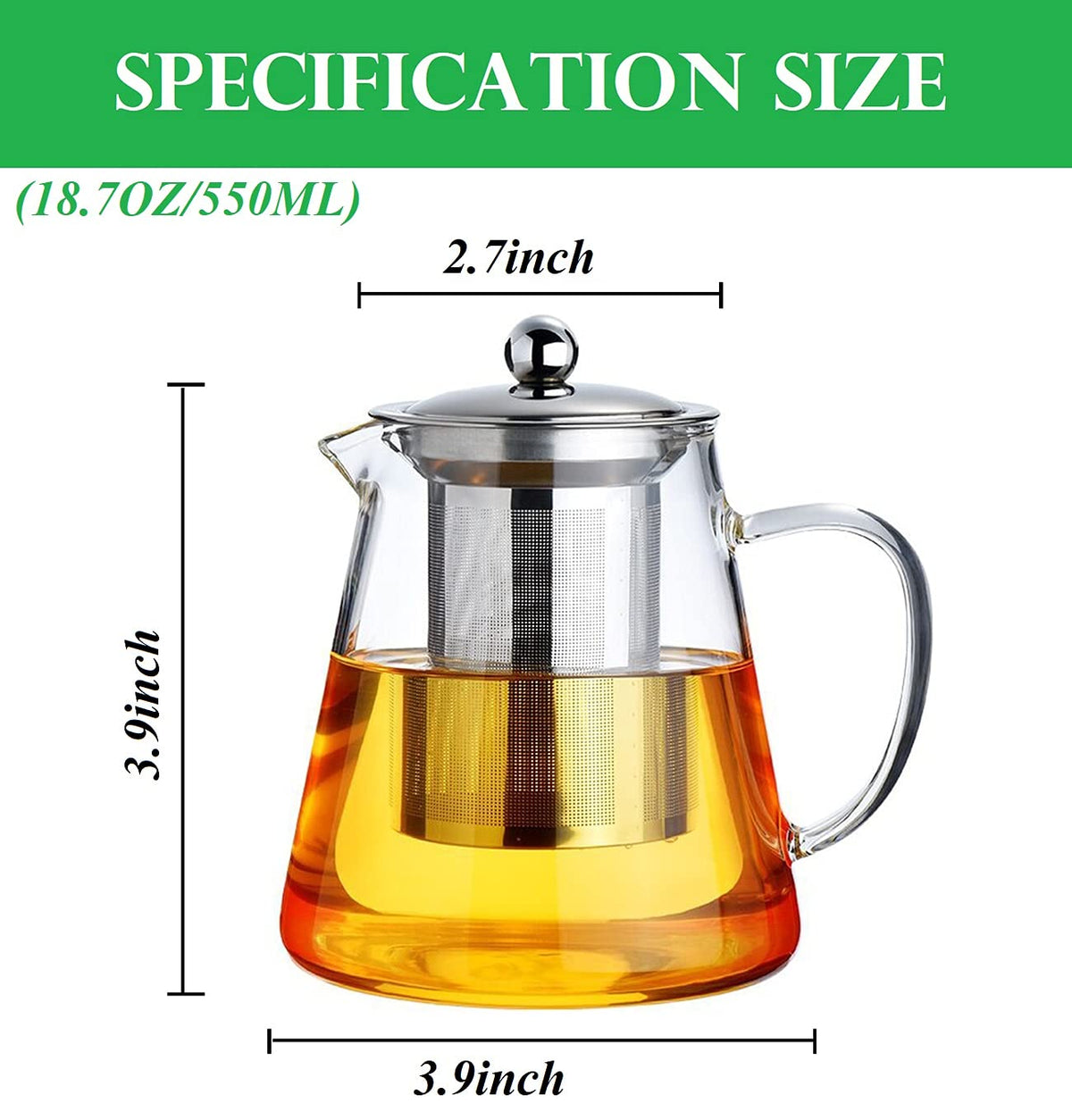 Newraturner Mini Size Glass Teapot Tea Kettle-with Stainless Steel Removable Infuser for Blooming Tea & Loose Leaf Tea