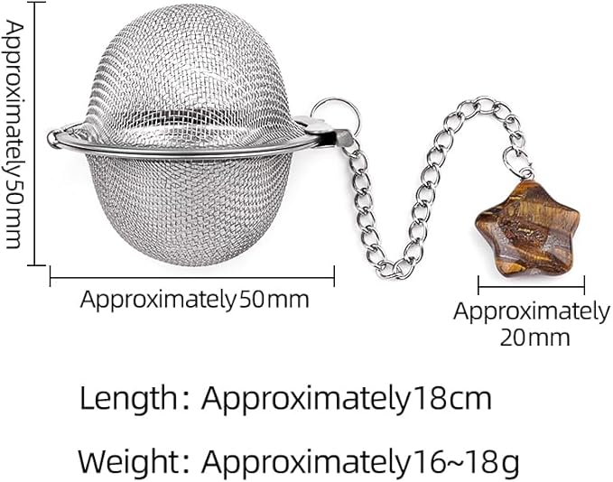 5 Pcs Tea Filter Stainless Steel with Star Crystal Energy Stone Tea Strainers with Fine Mesh Extend Chain Hook Tea Ball Infuser for Loose Tea Leaves