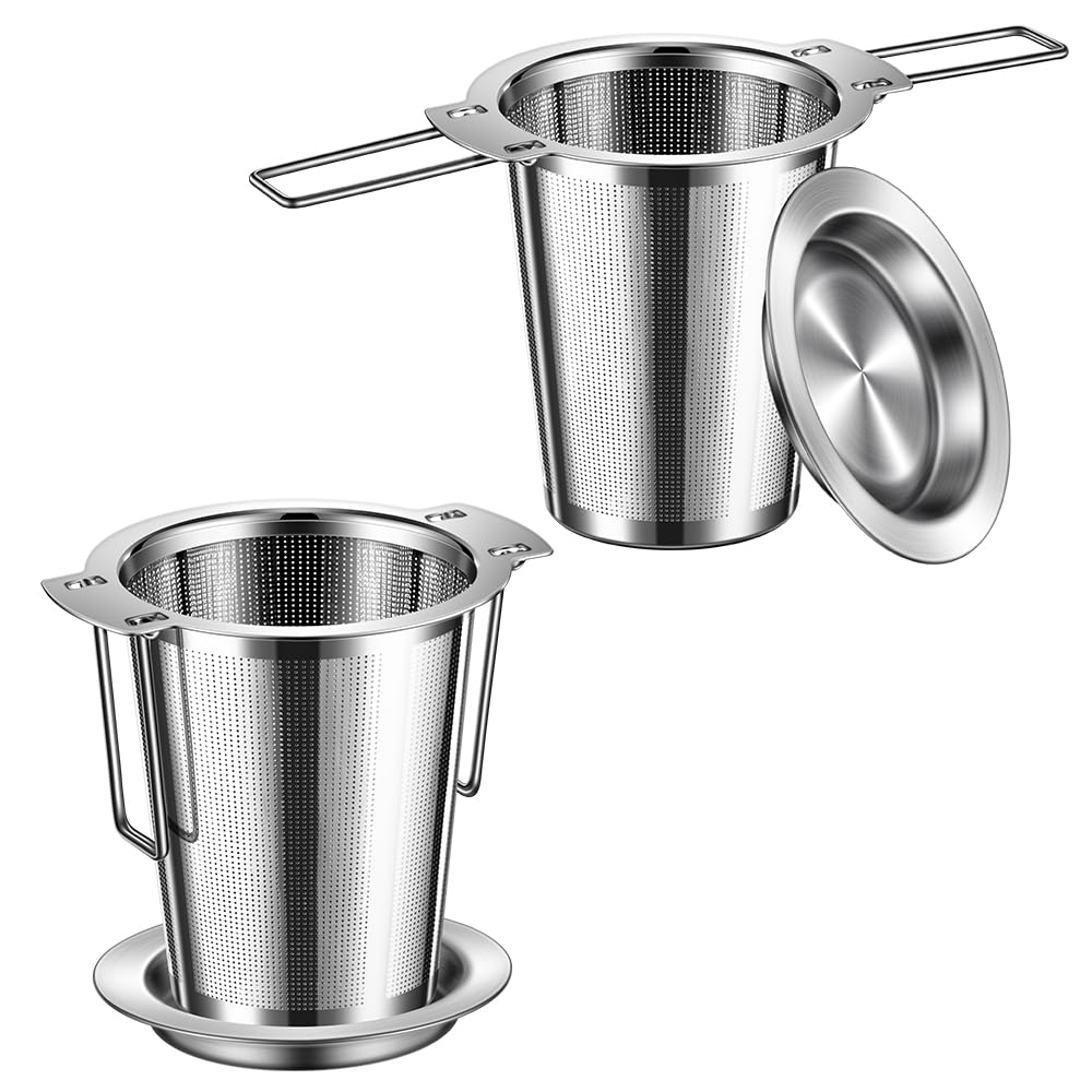 2Pack Long-Handled Tea Strainer, BOMANSI BOMS Stainless Steel Tea Infuser Basket Sitting in Mugs, Tea Infusers for Loose Tea