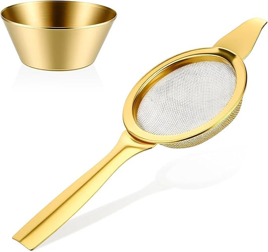 1 Pc 2.2" Gold Matcha Strainer, Matcha Sifter Stainless Steel Gold Strainer, Small Strainers Fine Mesh With Handle Base for Loose Tea Coffee Cocktail