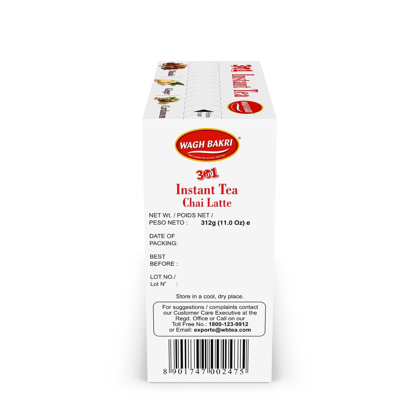 Wagh Bakri Instant Tea Premix, Masala, Cardamom & Ginger - 4 Sachets Each, Total 12 Sachet [International Pack]