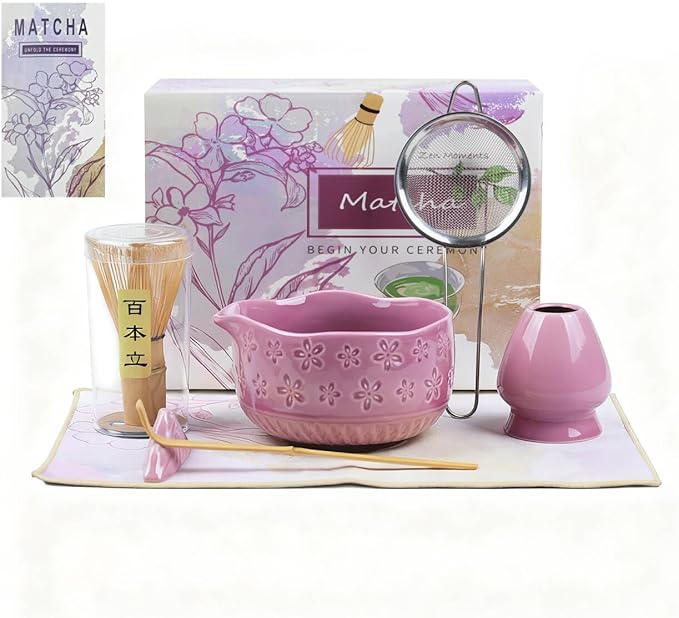 Matcha Whisk Set––7pcs Japanese Matcha Set Kit with Matcha Bowl, Bamboo Whisk, Whisk Holder, Scoop, 