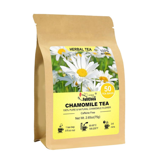 FullChea - Chamomile Tea Bags, 50 Count, Chamomile Flower Herbal Tea | Pure &amp; natural chamomile flowers, Non-GMO and caffeine-free, supports relaxation, digestion and immune wellness