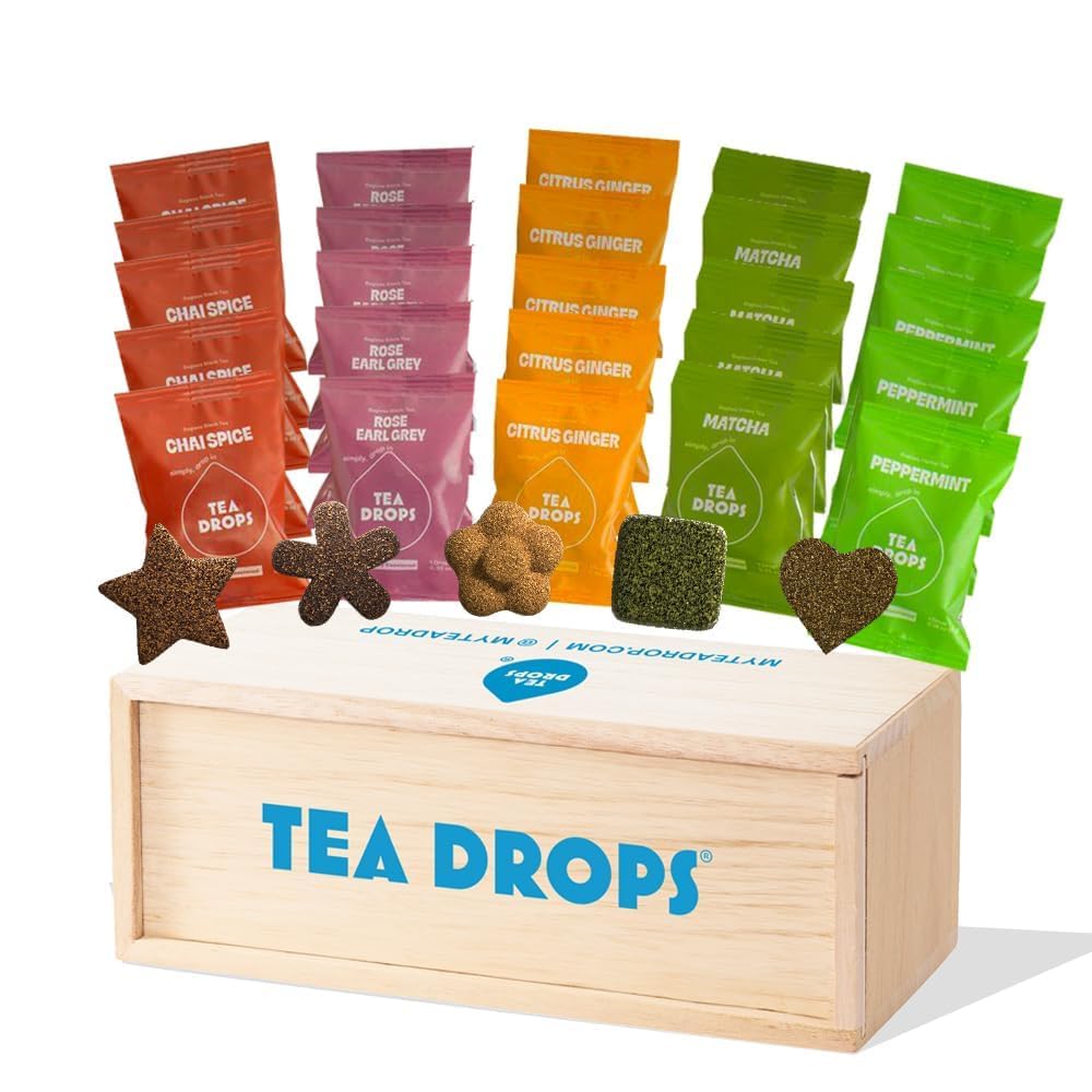 Tea Drops 8-Pack Limited Edition 10ct Tea Box Collection | Organic Bagless Tea Assortment | Handmade in USA | Woman-Owned | Includes Chai Spice, Chocolate Earl Grey, Ube Berries, Matcha, Lavender Matcha, Citrus Ginger, Peppermint & Rose Earl Grey