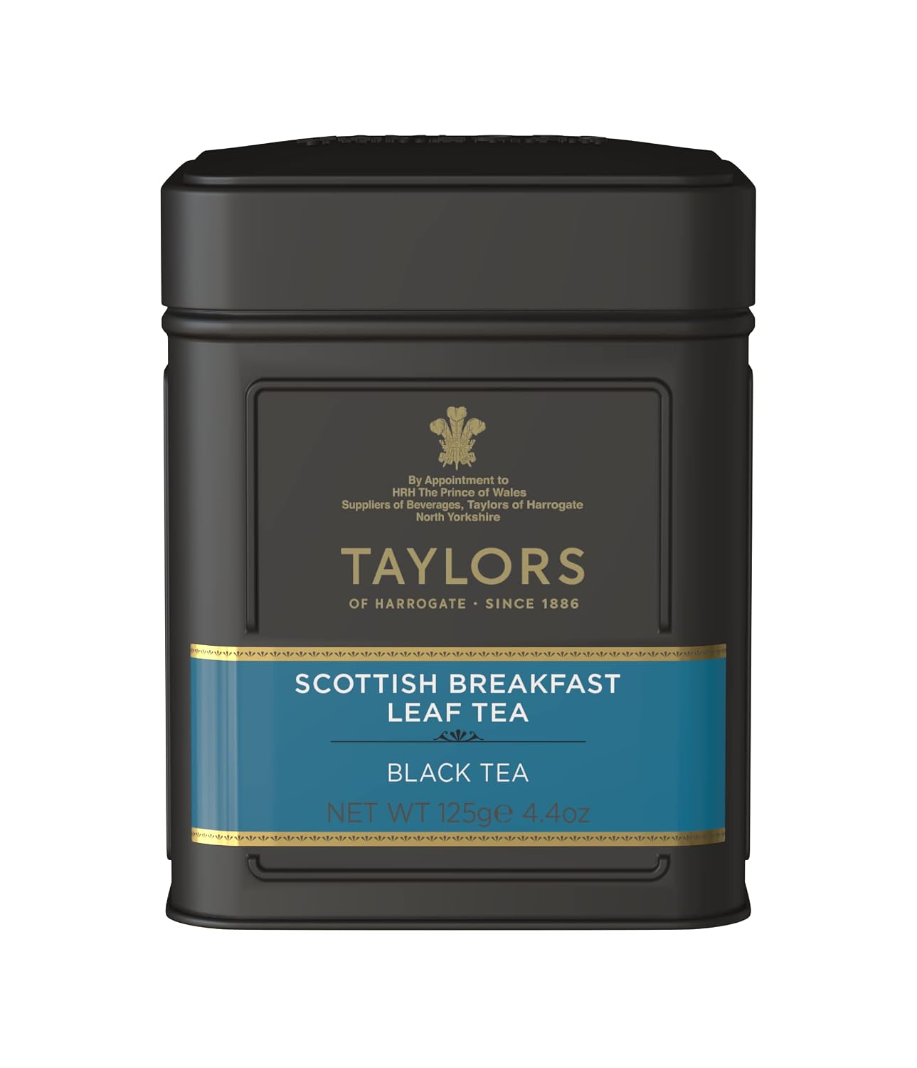 Taylors of Harrogate Scottish Breakfast, Black Tea, Loose Leaf, 4.41 Ounce Tin Caddy, Strong, Malty and Full, Caffeinated, Premium Whole Leaf Tea