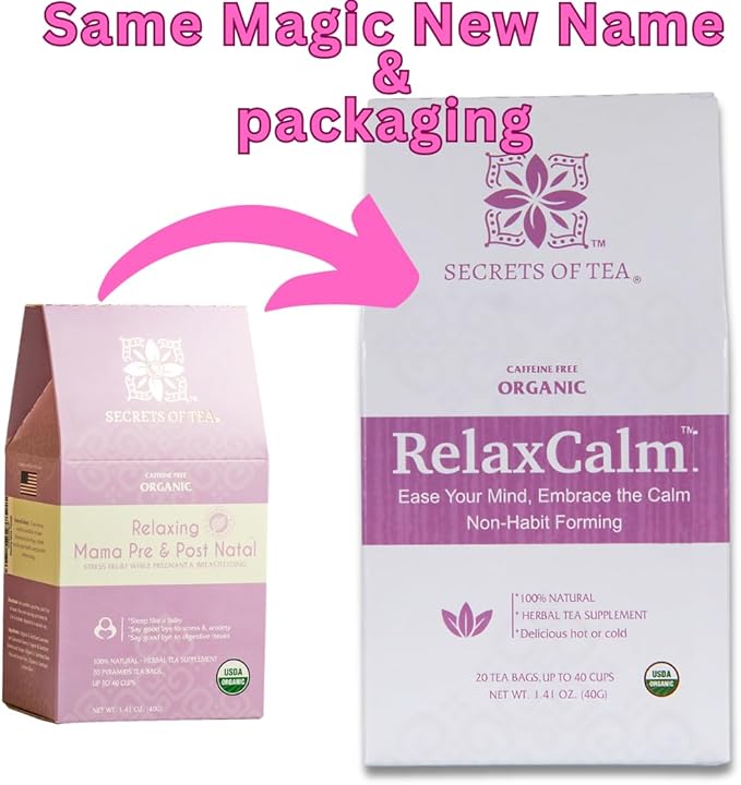 Secrets Of Tea Relaxing Mama Tea - Natural USDA Organic Caffeine Free - Safe for Pregnancy and Breastfeeding - Up to 40 Servings - 20 Count(1 Pack)