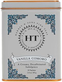 Harney & Sons Tea Decaffeinated, Great Present Idea, Vanilla Comoro, 1.4 oz Tin (20 Sachets)