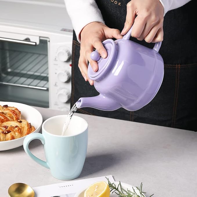 Sweejar 35 oz Porcelain Tea Pot, Teapot with Removable 18/8 Stainless Steel Infuser, Microwave & Dishwasher Safe Tea Maker