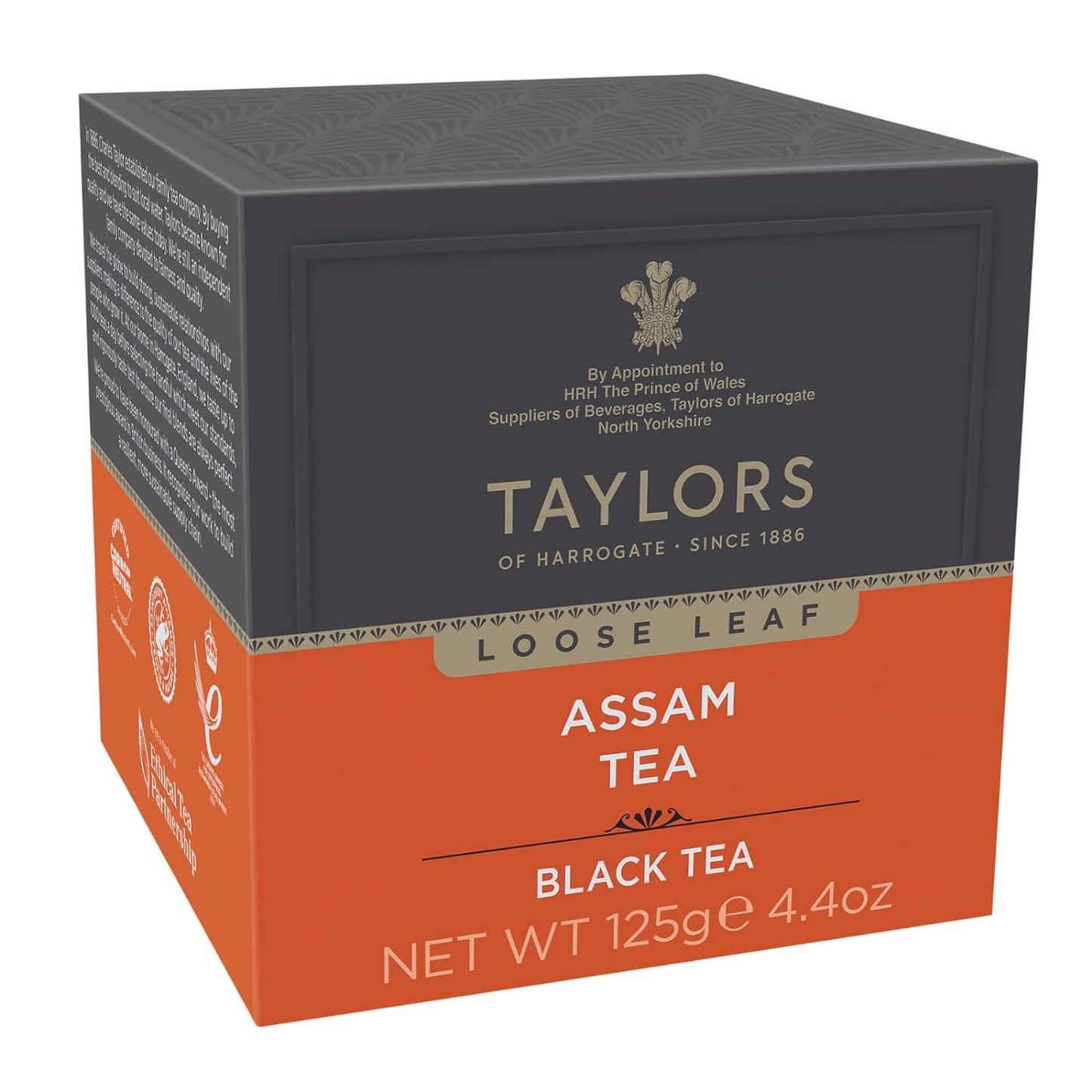 Taylors of Harrogate Pure Assam Black Tea, Loose Leaf, 4.41 Ounce Carton, Full-bodied, Satisfying & Malty, Caffeinated, Premium Whole Leaf Tea