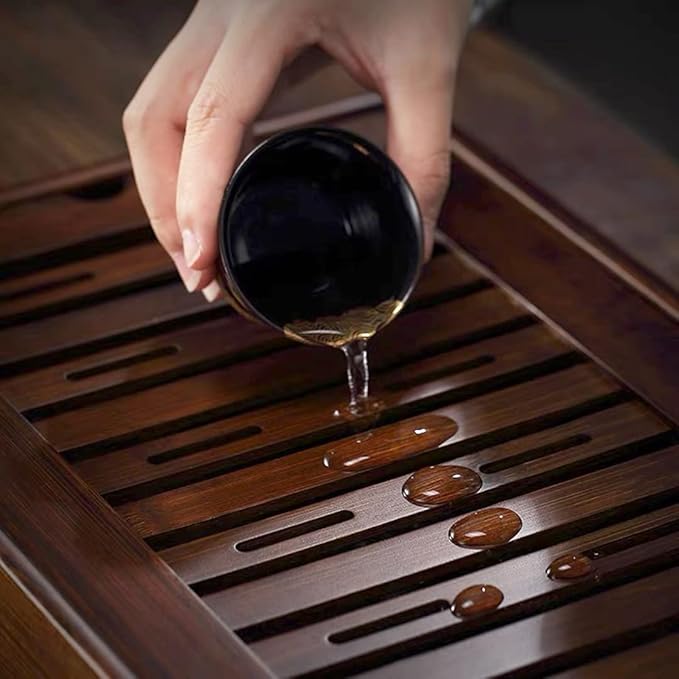 Bamboo Chinese Gongfu Tea Tray Table Box with Water Storage for Kungfu Kung Fu Tea Set (Large)
