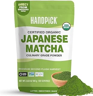 HANDPICK Japanese Organic Matcha Green Tea Powder (100 Servings) - Sourced from Japan | Authentic Premium Harvest | Resealable Ziplock Pouch