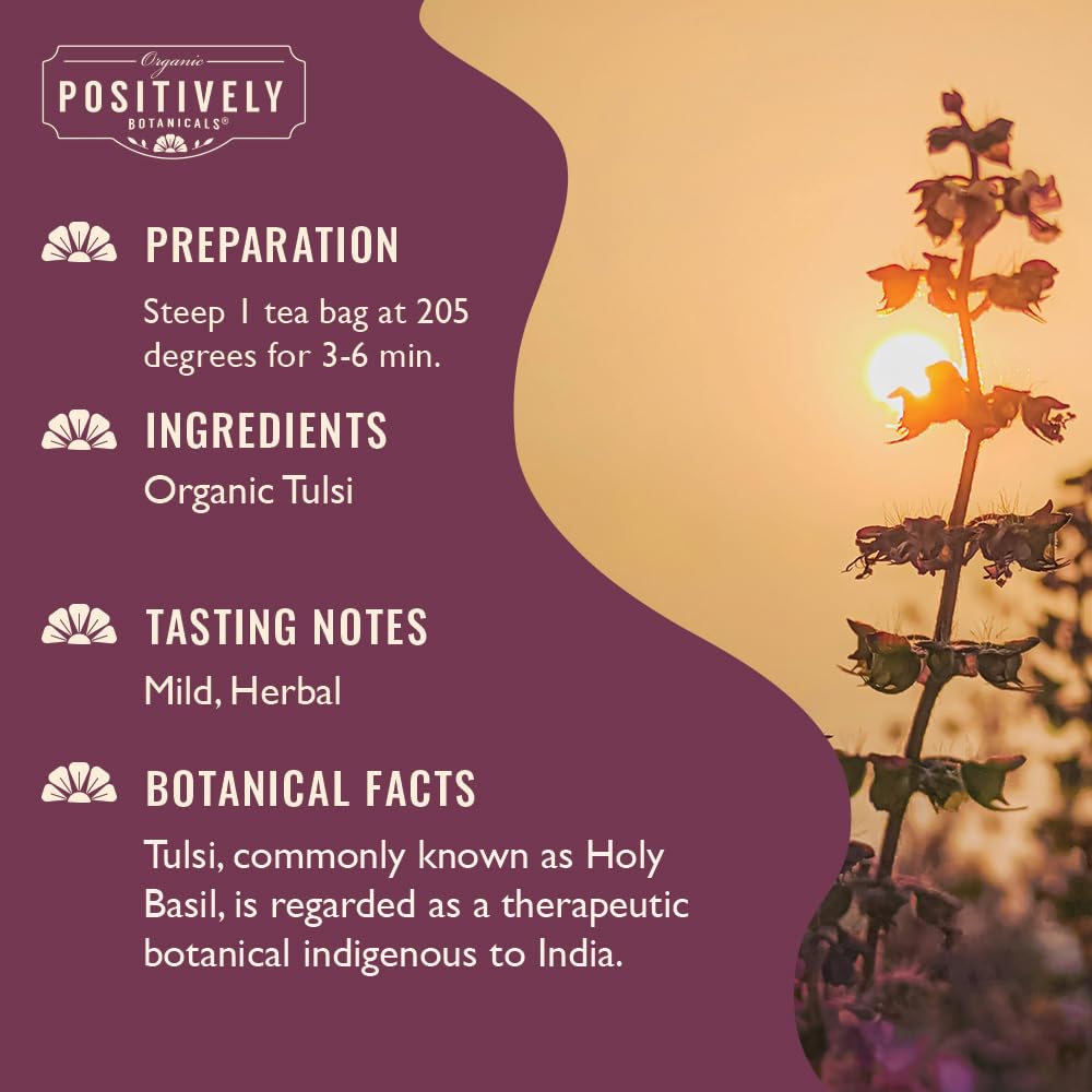 Organic Positively Botanicals Company, Tulsi Leaf Herbal Tea Bags, 20 Count