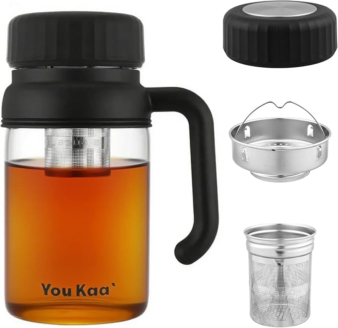 32oz Glass Water Bottle, Tea Bottle with Infuser & Handle, BPA-Free Leakproof Wide Mouth Large Tea I