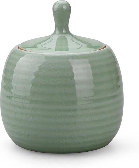 Kitchen Canisters Vintage Ceramic Food Storage Jar with Airtight Lid for Tea, Coffee, Herb, Sugar, Spice, Nuts (Green(ICE))